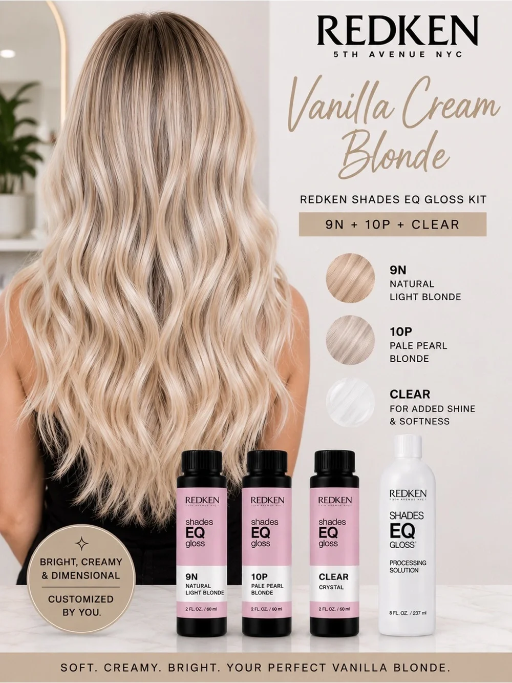 Redken Vanilla Cream Blonde Shades EQ Gloss Kit | 9N + 10P + Crystal Clear + 8 o